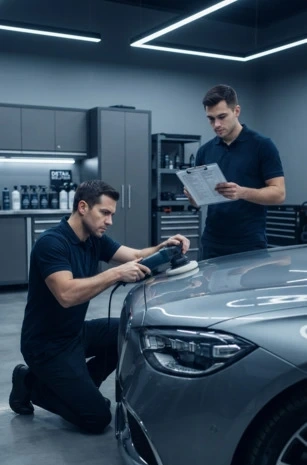 Worker Polishing Car
