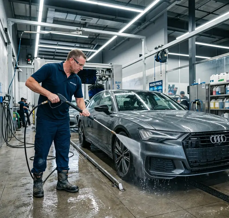 Pressure washing car